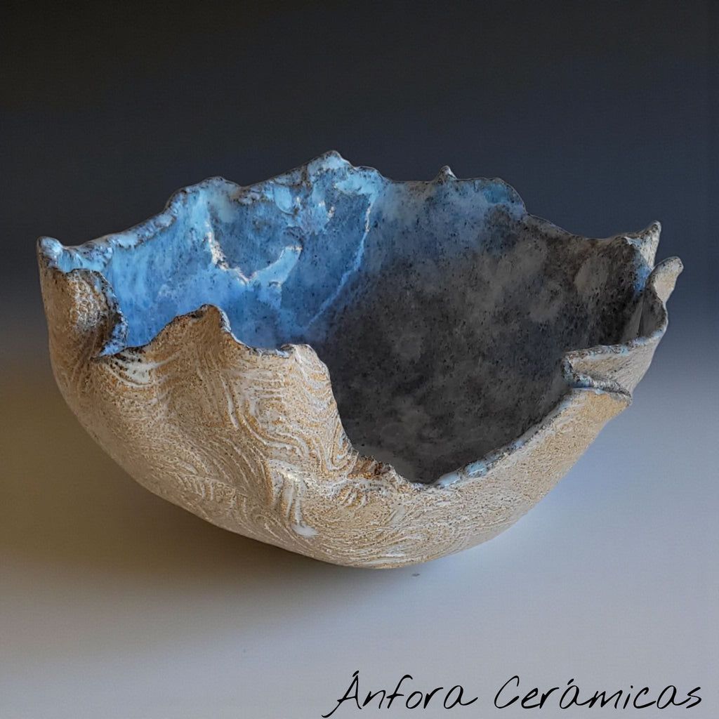 Cuenco Textura beige, celeste y blanco