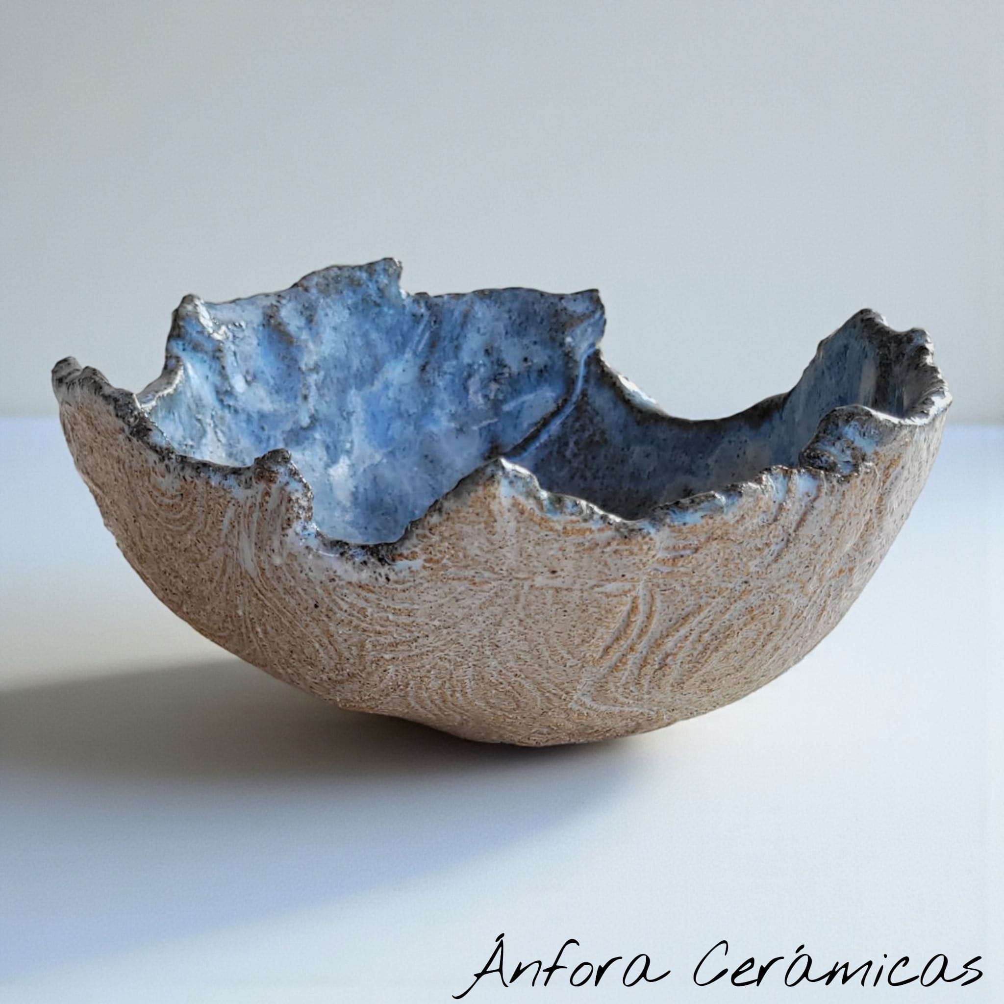 Cuenco Textura beige, celeste y blanco