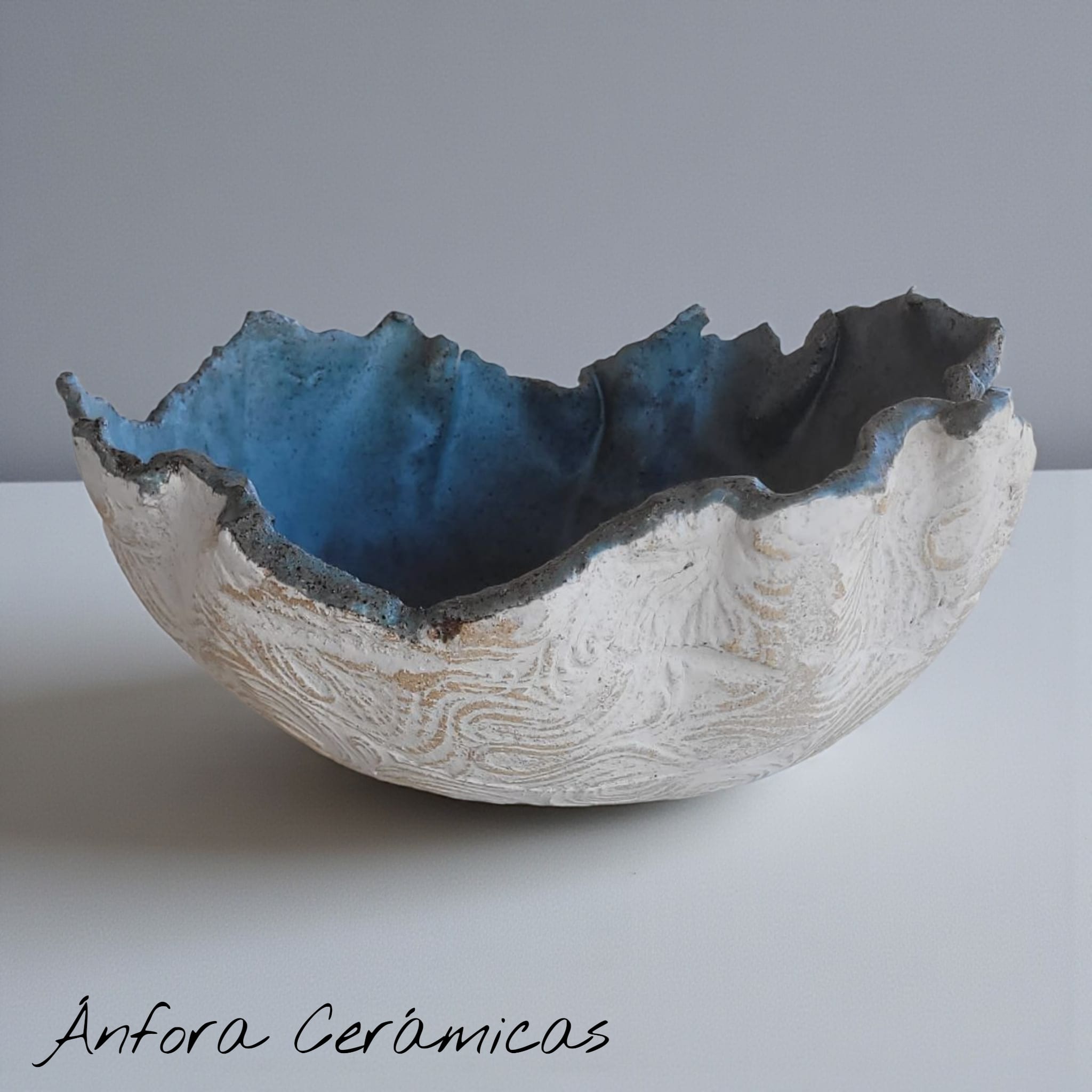 Cuenco Texturas gris azulado y blanco mate